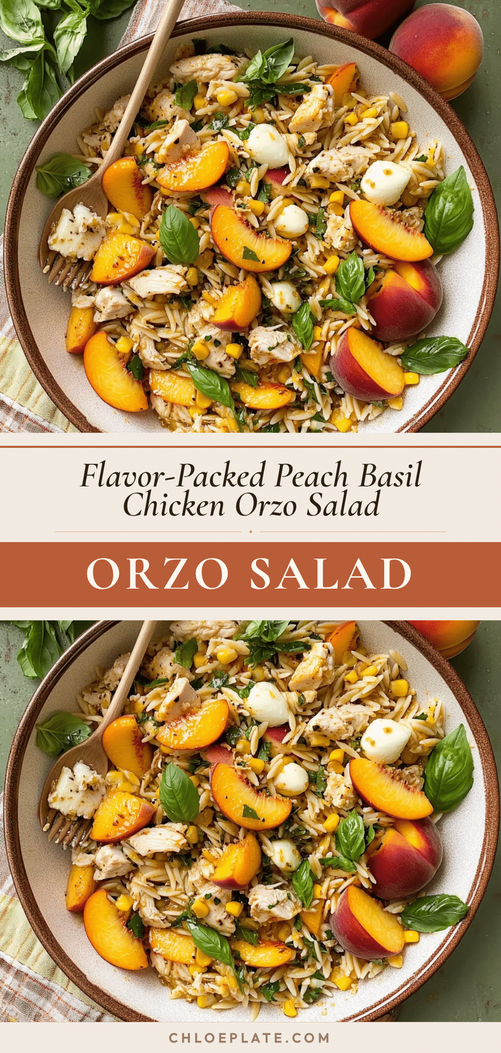 Peach Basil Chicken Orzo Salad recipe