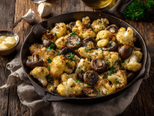 Easy 15-Minute Garlic Mushrooms Cauliflower Skillet Recipe - featured image