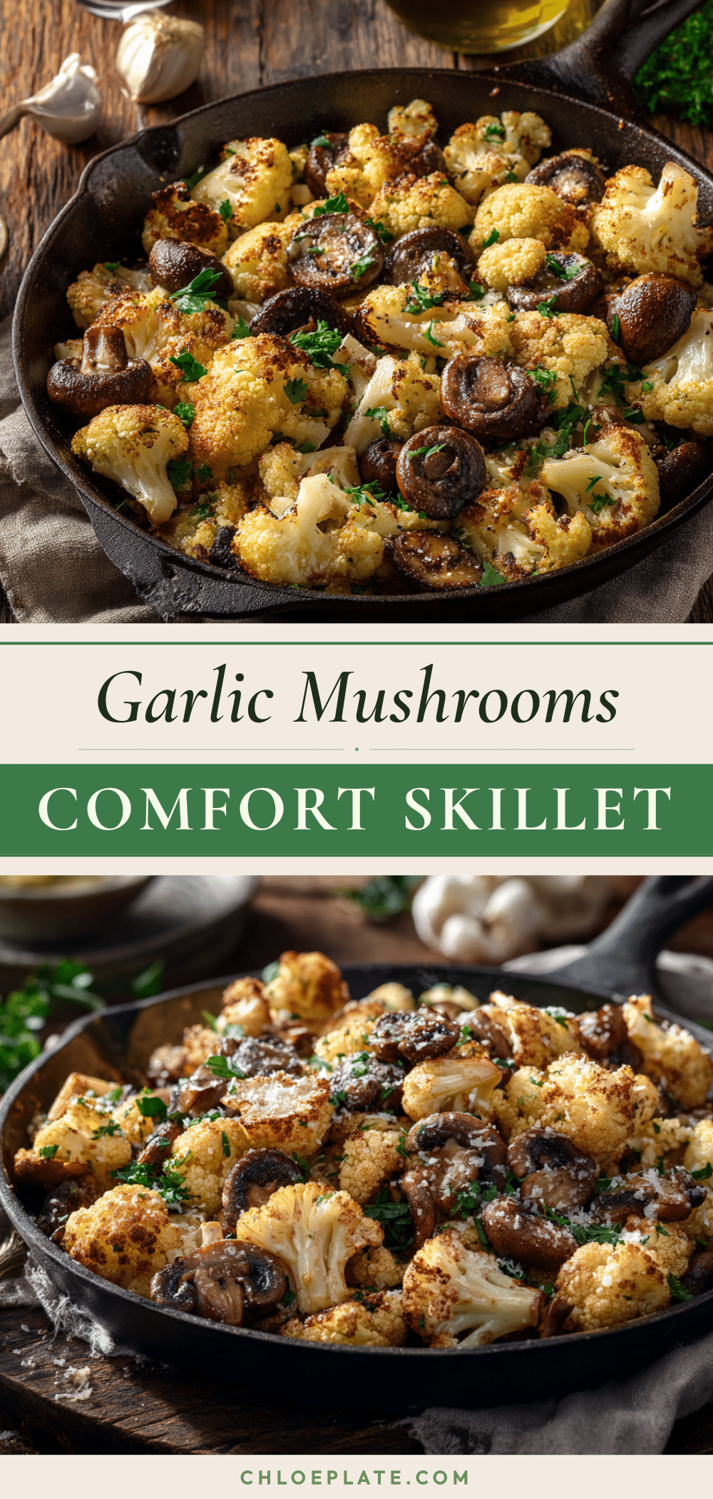Easy 15-Minute Garlic Mushrooms Cauliflower Skillet Recipe recipe