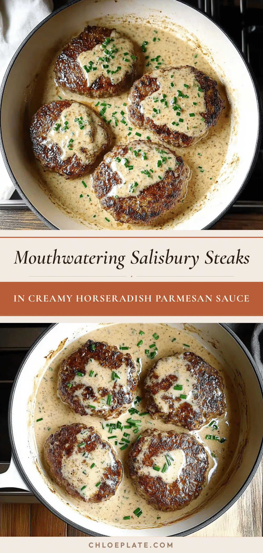 Salisbury steaks creamy horseradish Parmesan sauce recipe
